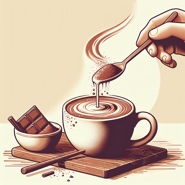 mixing hot chocolate powder into hot milk