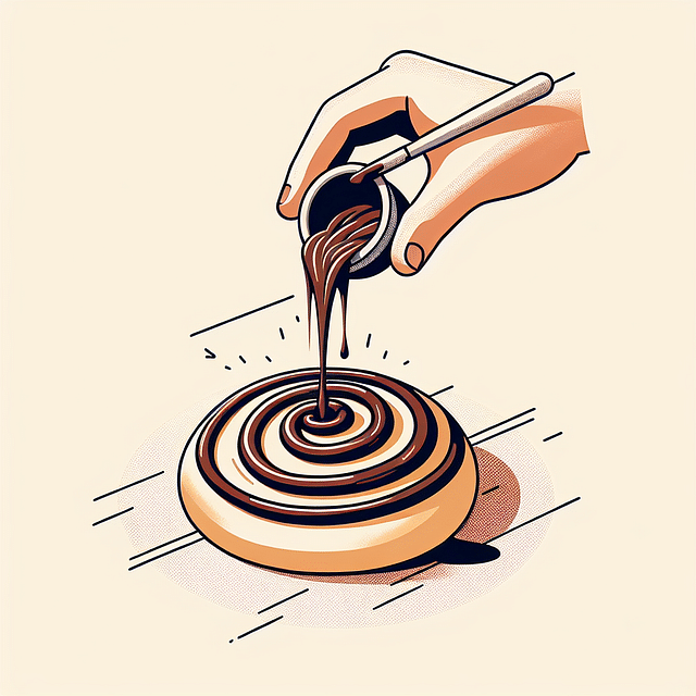 swirling chocolate on pastry to create a marbled effect