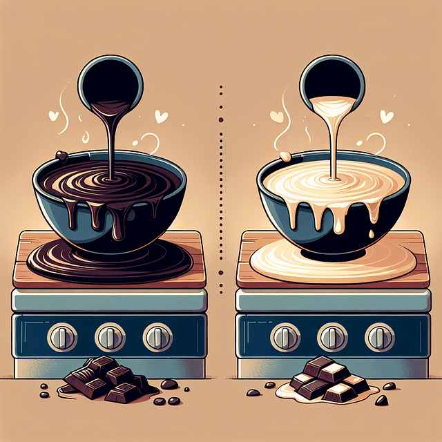 melting dark and white chocolate in separate bowls