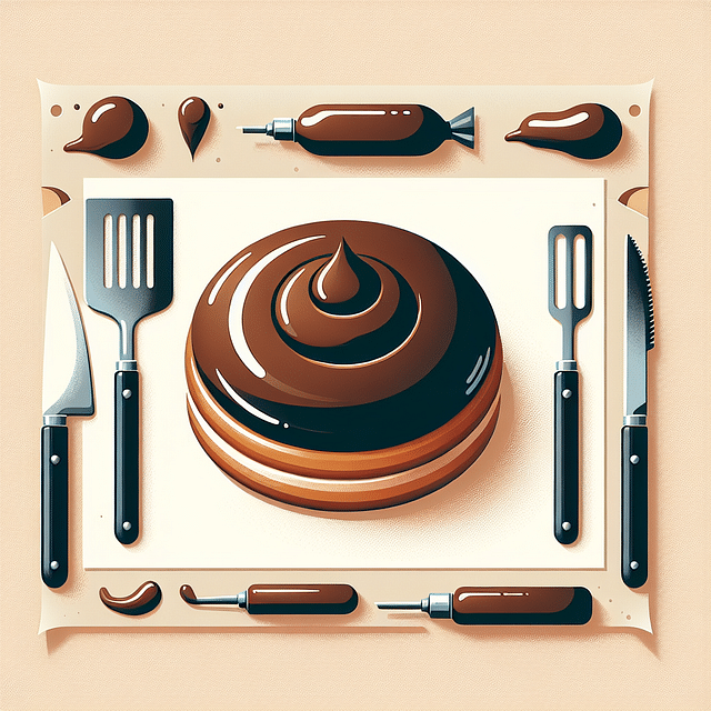 pastry on parchment paper with chocolate glaze tools