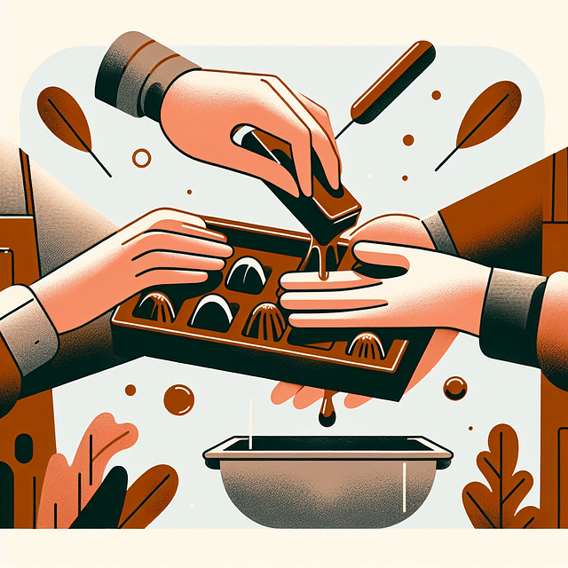 hands holding a chocolate mold