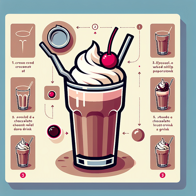 Chocolate malt drink garnished with whipped cream and a cherry
