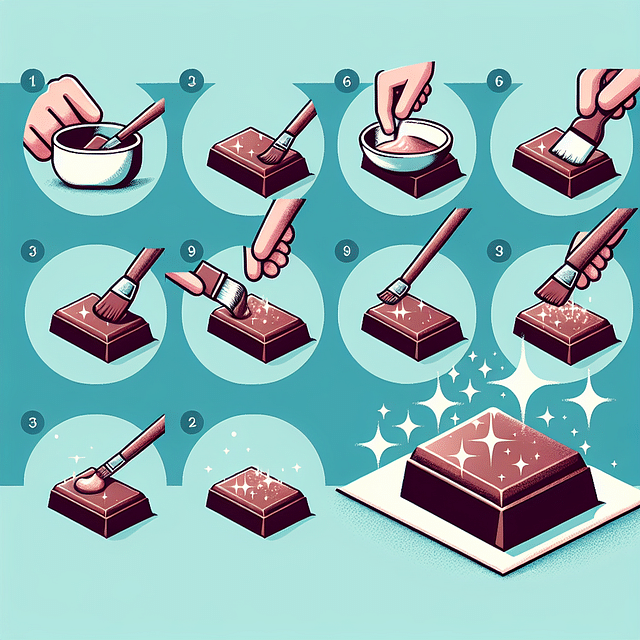 brushing edible shimmer powder onto chocolate