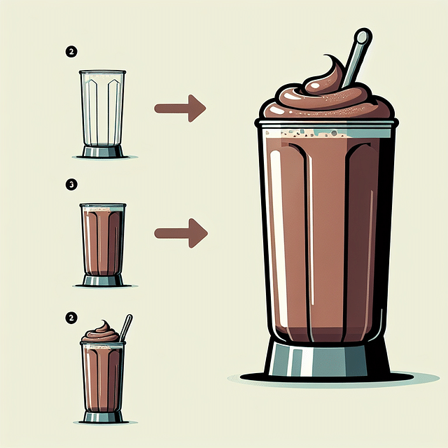 thick chocolate malt in a blender with a spoon standing upright