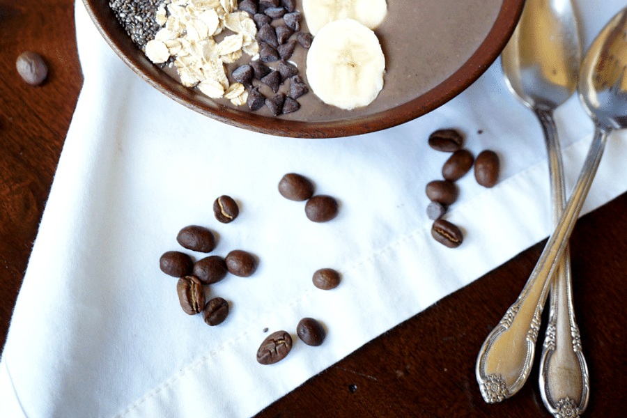 mocha smoothie bowl with chocolate