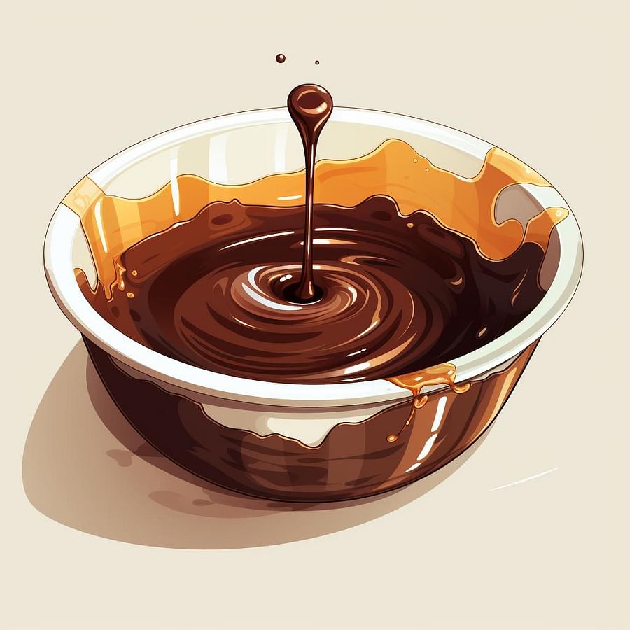 A bowl of melted chocolate with a heat source underneath.