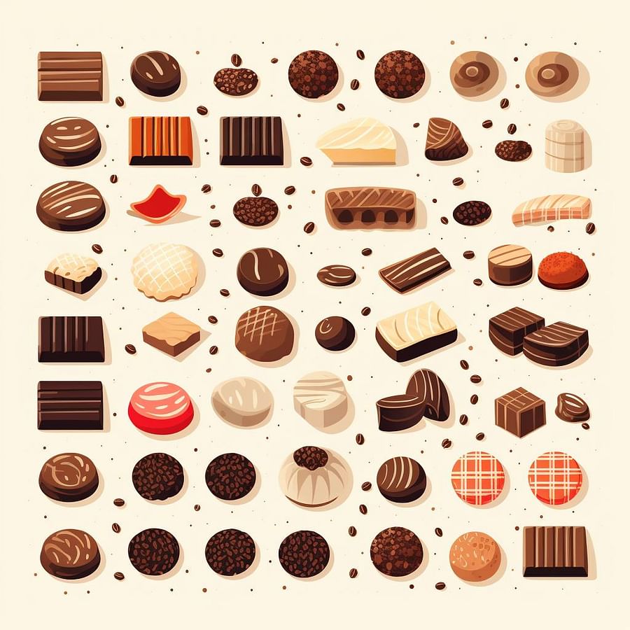 An array of different chocolates and coffee beans