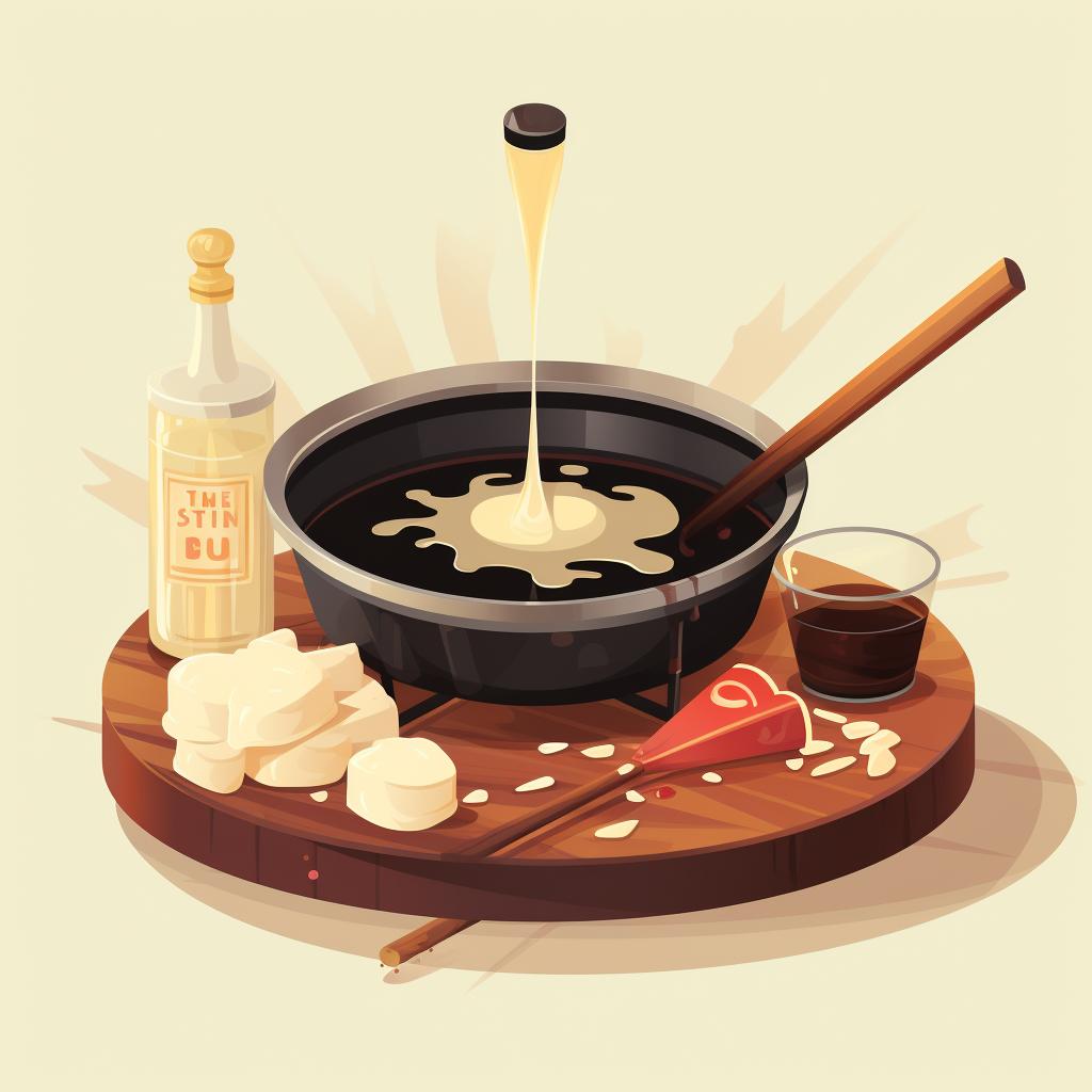 Vanilla extract and sea salt being added to the fondue