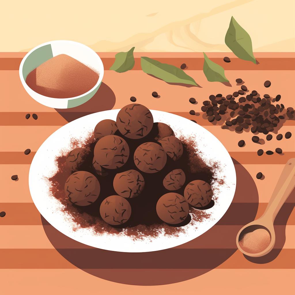 Truffle balls being rolled in cocoa powder