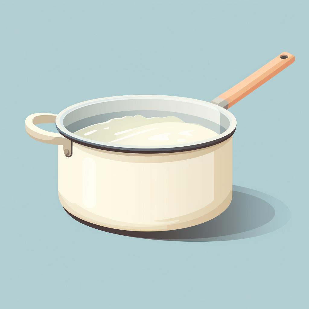 Saucepan with simmering cream on a stove