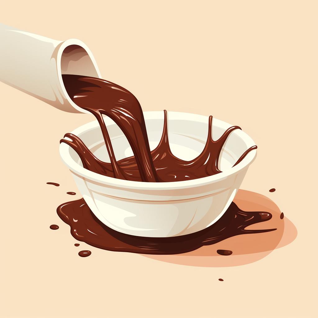 Cream being poured over chopped chocolate
