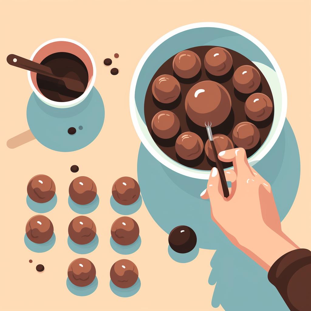 Hands shaping chocolate ganache into balls