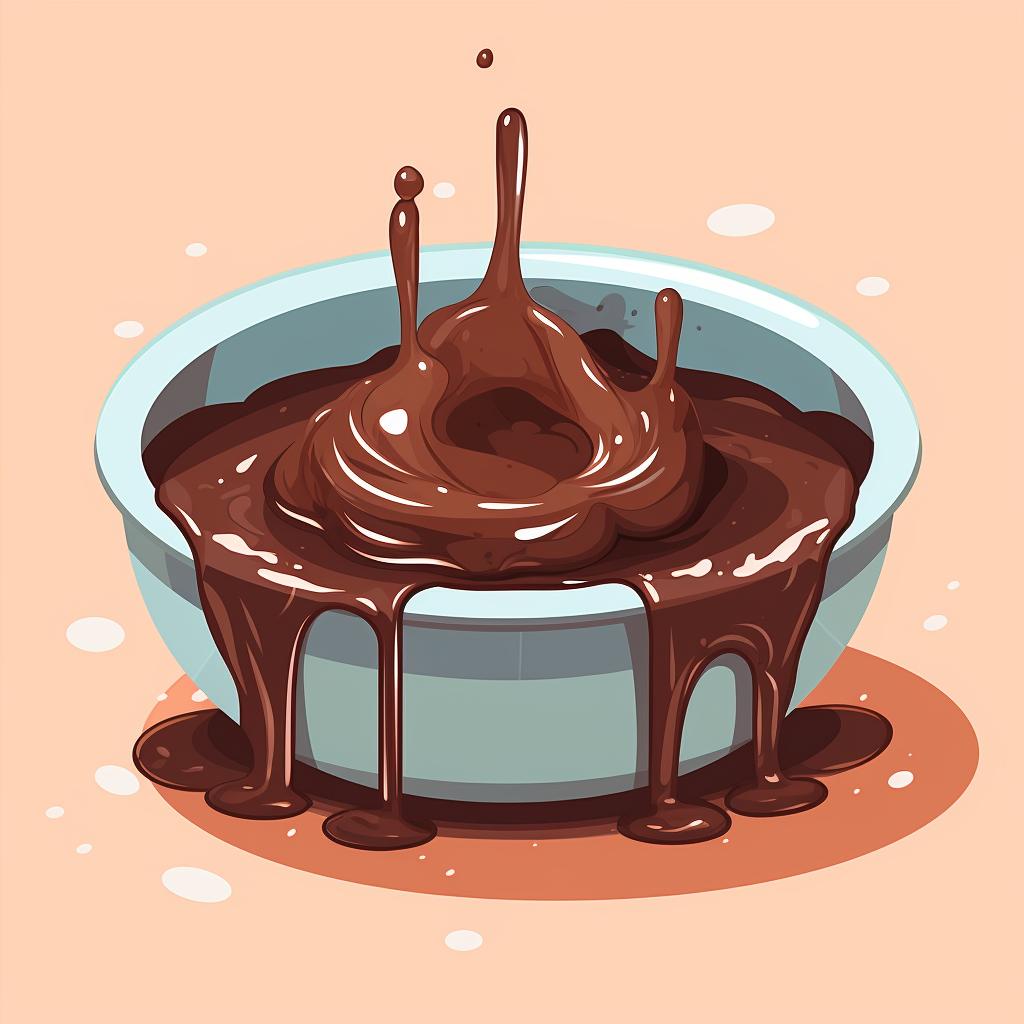 A heatproof bowl of melting chocolate placed over a pot of simmering water.