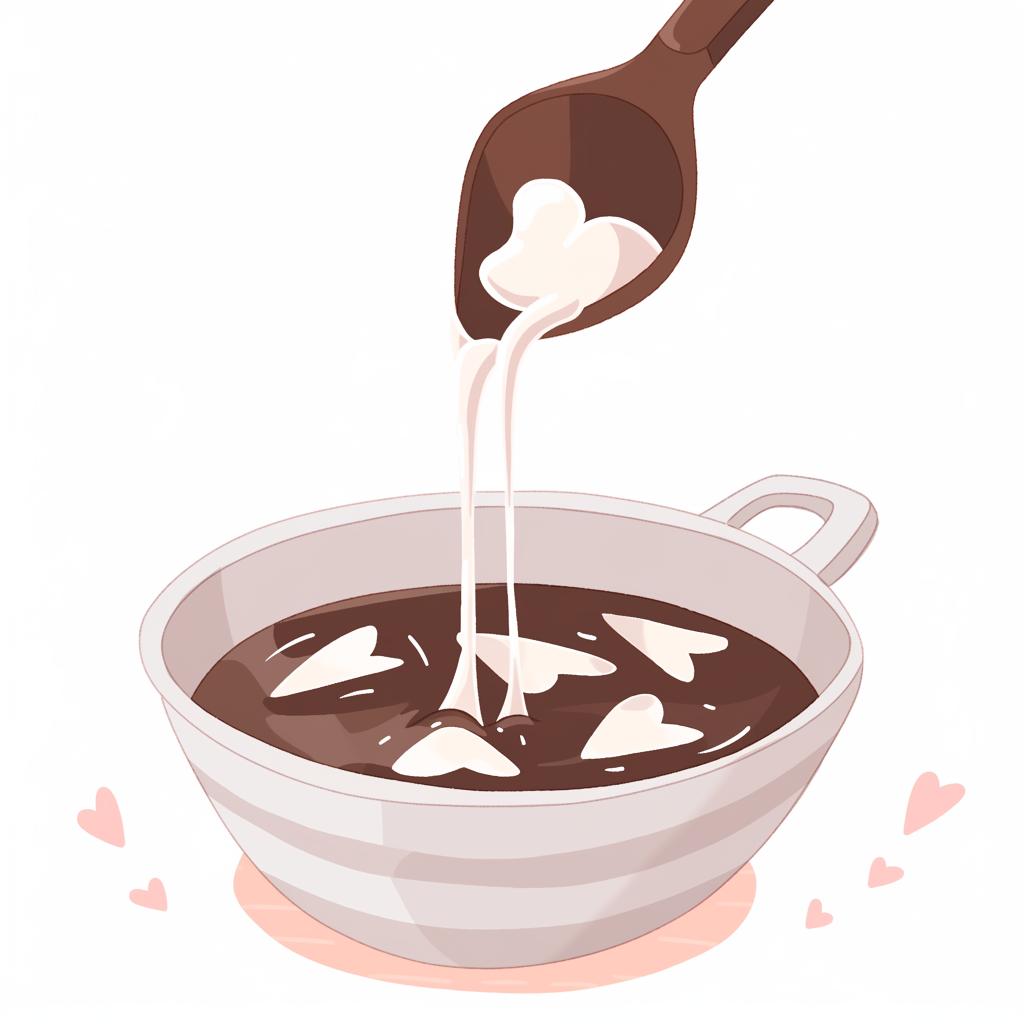Adding non-dairy milk and coconut oil to the melted chocolate and stirring.