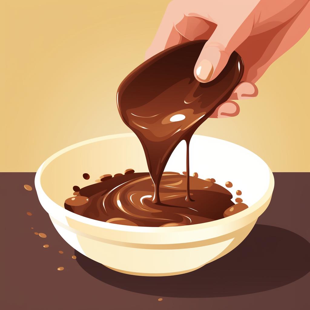 Adding remaining chocolate pieces to the melted chocolate.