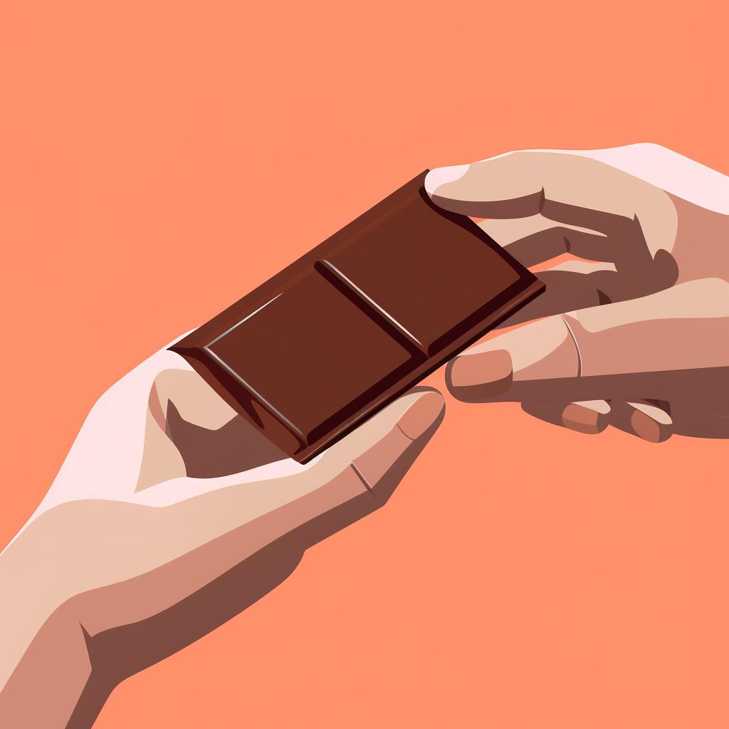 Hands unwrapping a chocolate bar that's at room temperature.