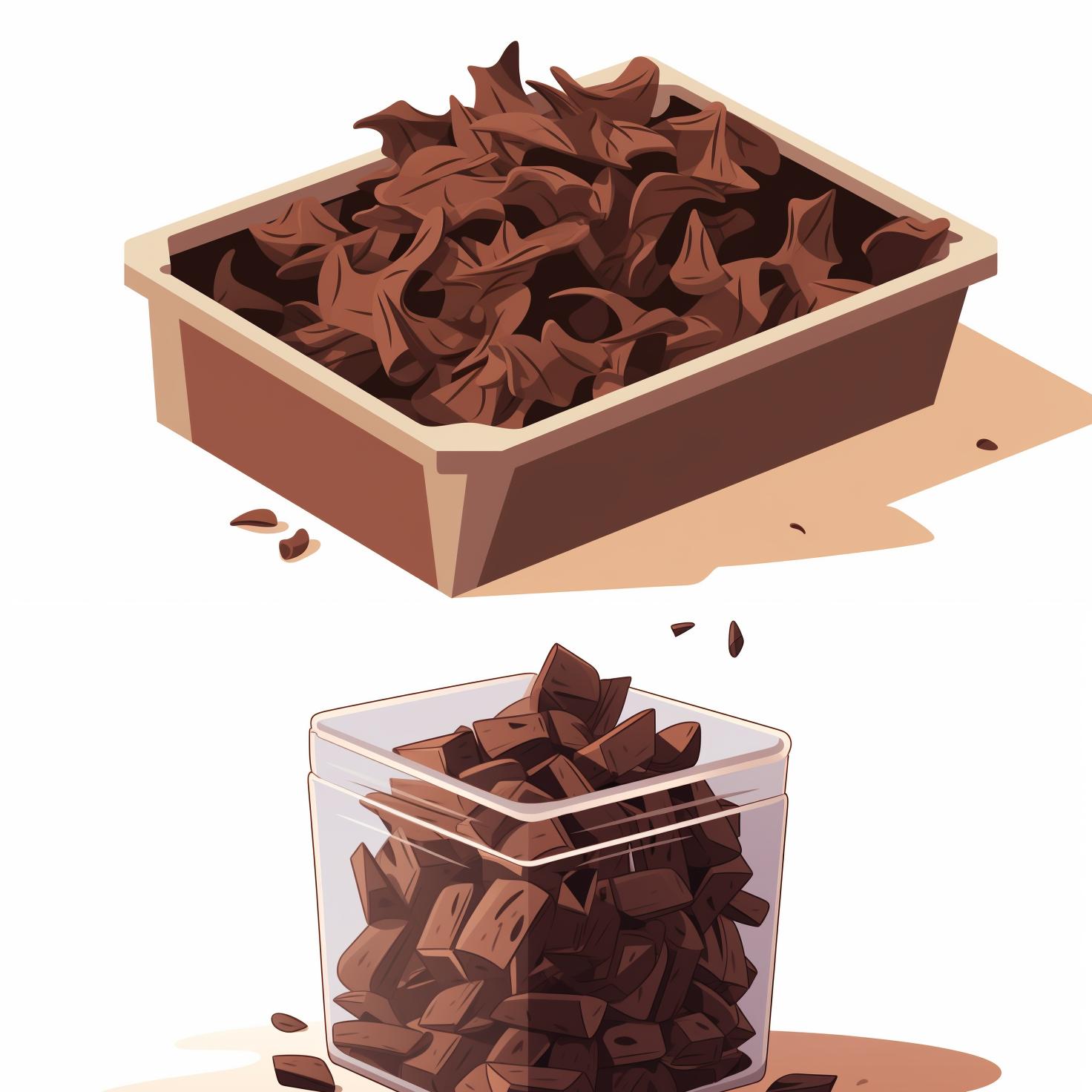 Chocolate shavings stored in a container