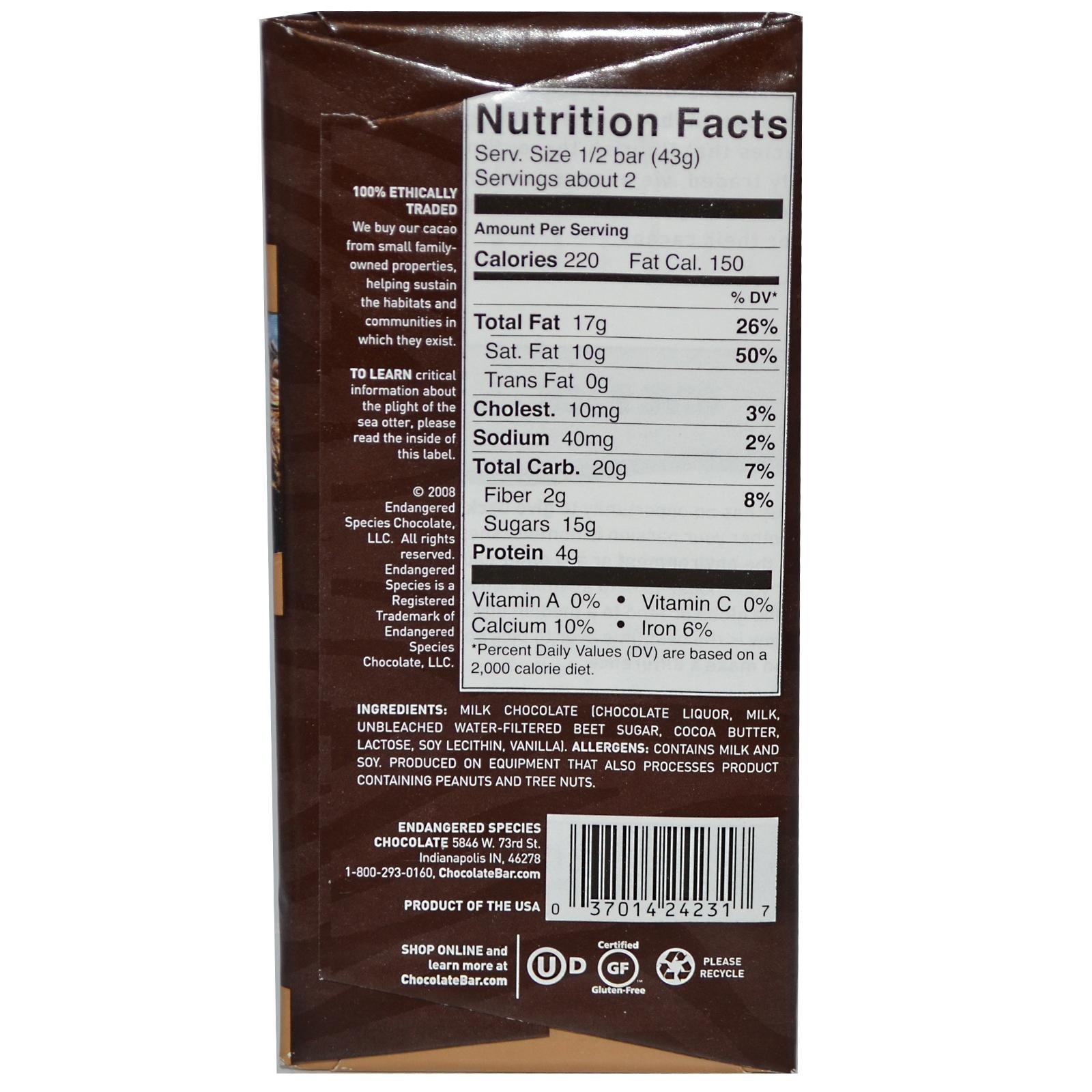 Close-up view of a chocolate bar label detailing cocoa content, origin, and other key information