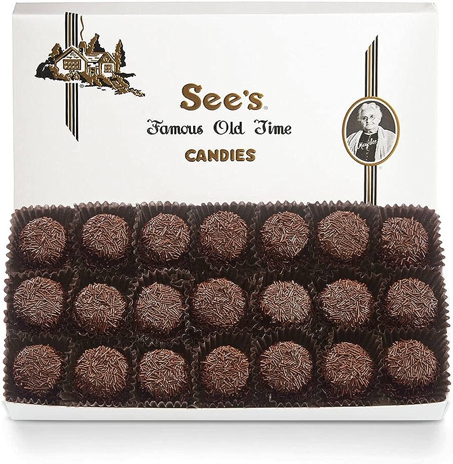 Allergen information label on a See\'s Candies chocolate packaging